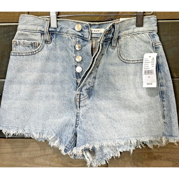 PacSun Women’s Vintage High Rise Distressed Denim Shorts Size 24 Button Fly Lght - Picture 2 of 4